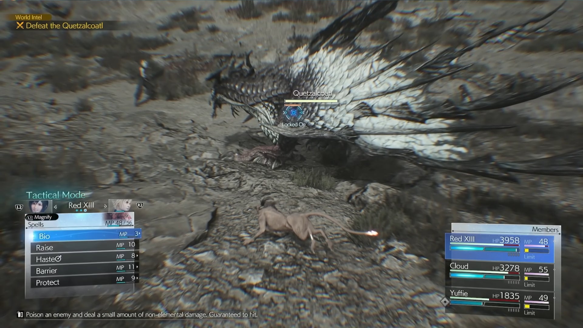 Red XIII readies a Bio spell against Quetzalcoatl in Final Fantasy 7 Rebirth. - 5