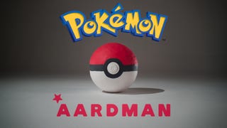 A Pokeball sits with the logos for Pokemon and Aardman Animations above and below it.
