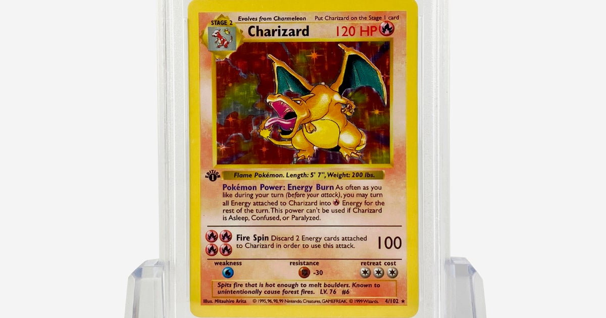 1999 shiny Charizard Pok mon card sells for record 169 000