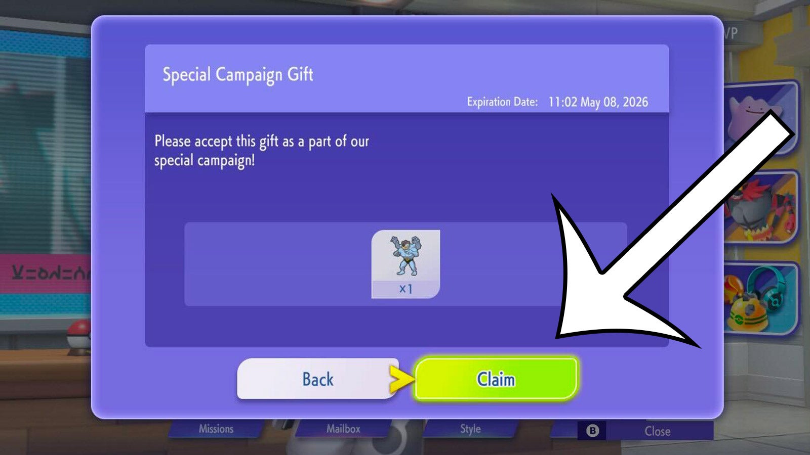 Claim button in Pokemon Champions mailbox
