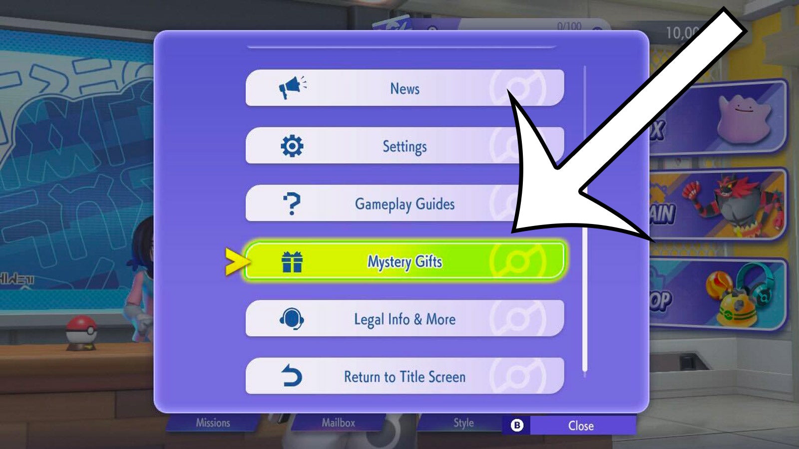 Mystery Gifts button in Pokemon Champions