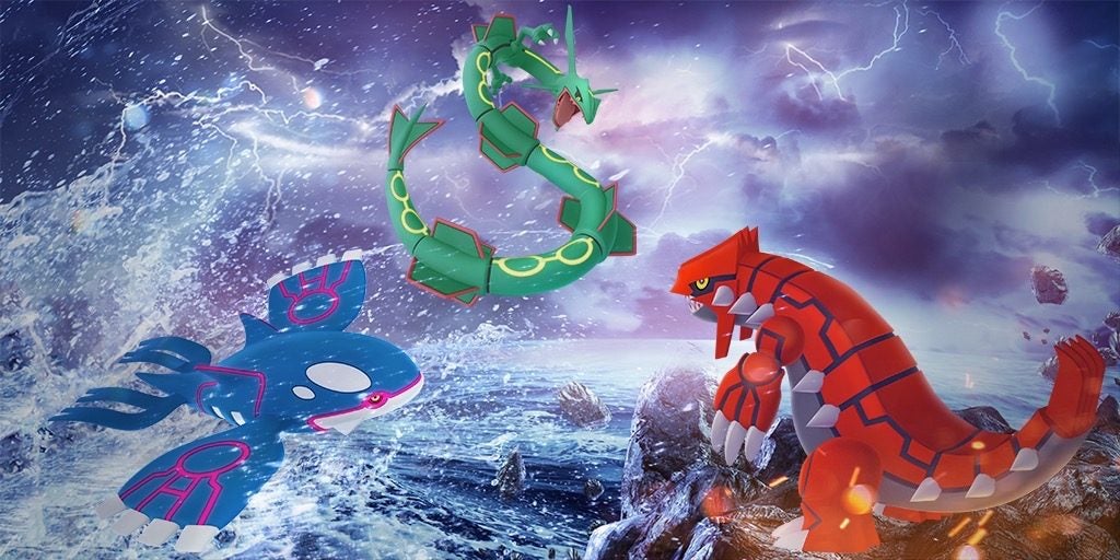 Pokémon Go raid favourites Kyogre, Groundon and Rayquaza.