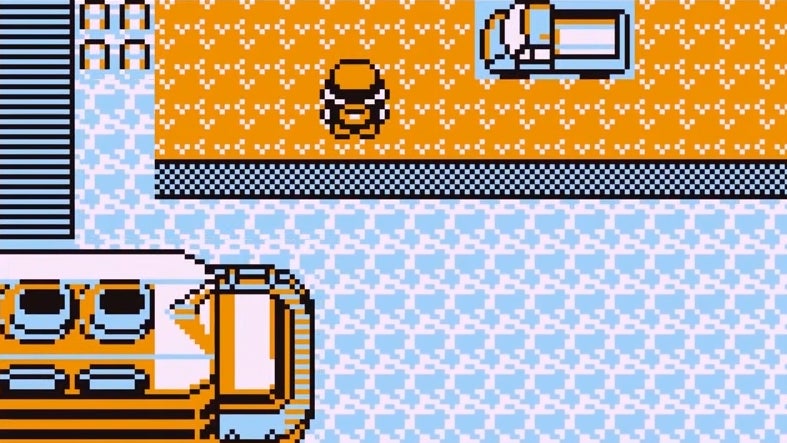 A screenshot from Pokémon Red/Blue/Green showing the player standing on a small patch of land by the SS Anne and the infamous truck.