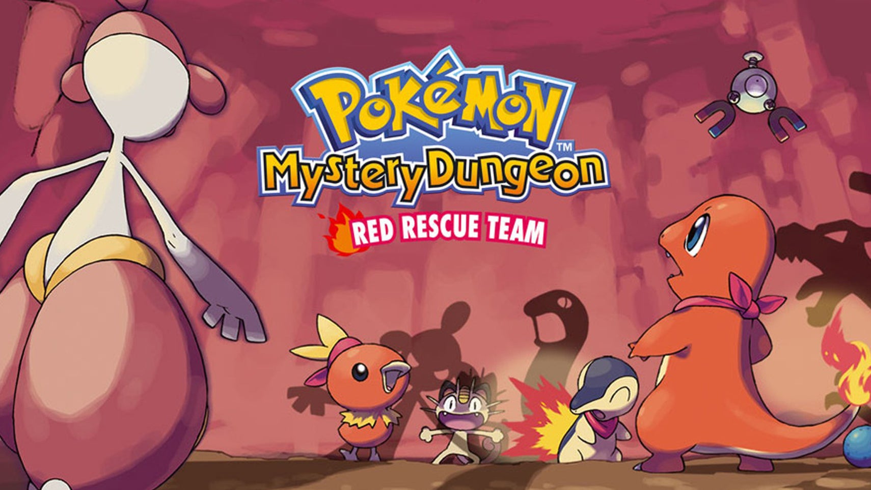 Key art for Pokemon Mystery Dungeon: Red Rescue Team showing various Pokemon in a cave. - 1