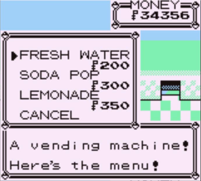 Red buying a drink for the thirsty guard in Pokemon Red.