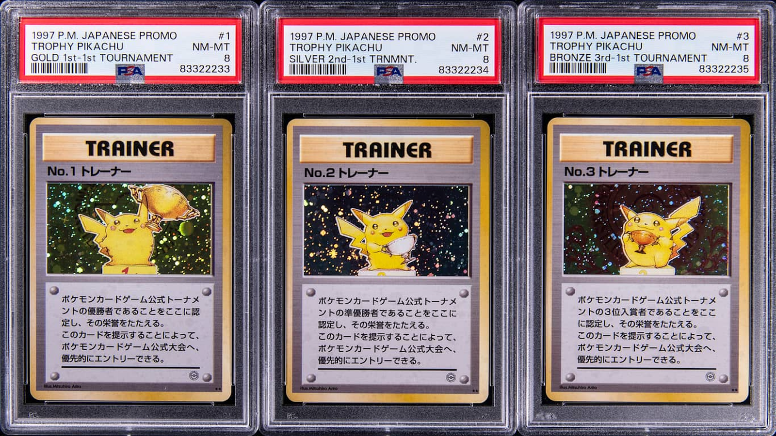 trophy pokemon cards CGC Trading Cards Certifies Complete 2015 Pokmon World Championships No. 1-4 Pikachu Trophy Cards
