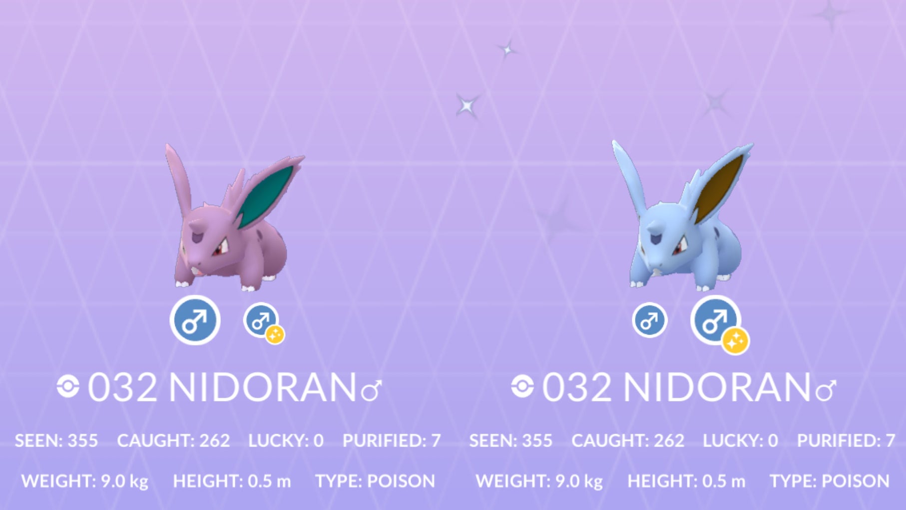 Traditional Nidoran Male and shiny Nidoran Male