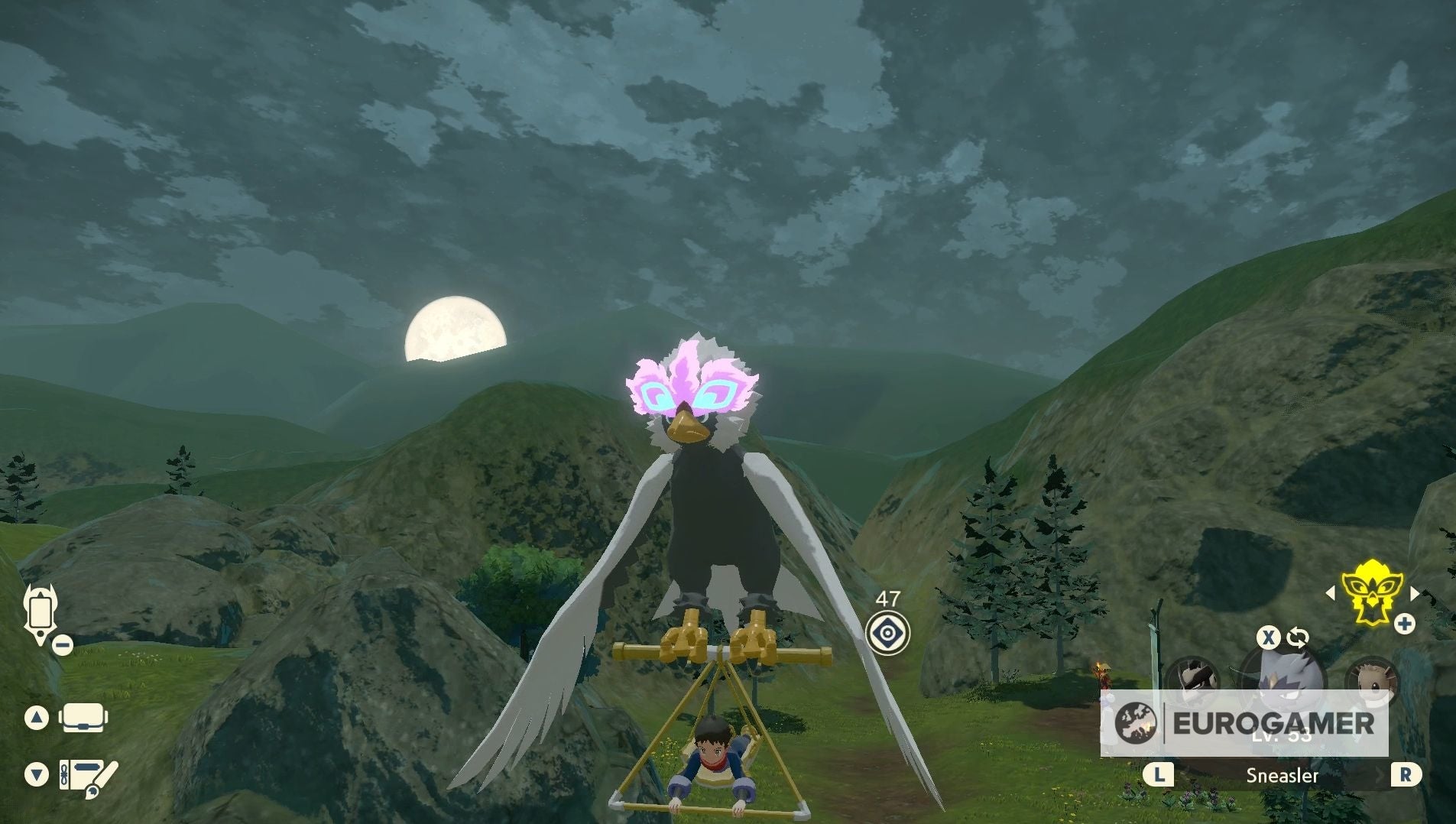 The full moon appearing in Obsidian Fieldlands while the players using the Braviary mount.