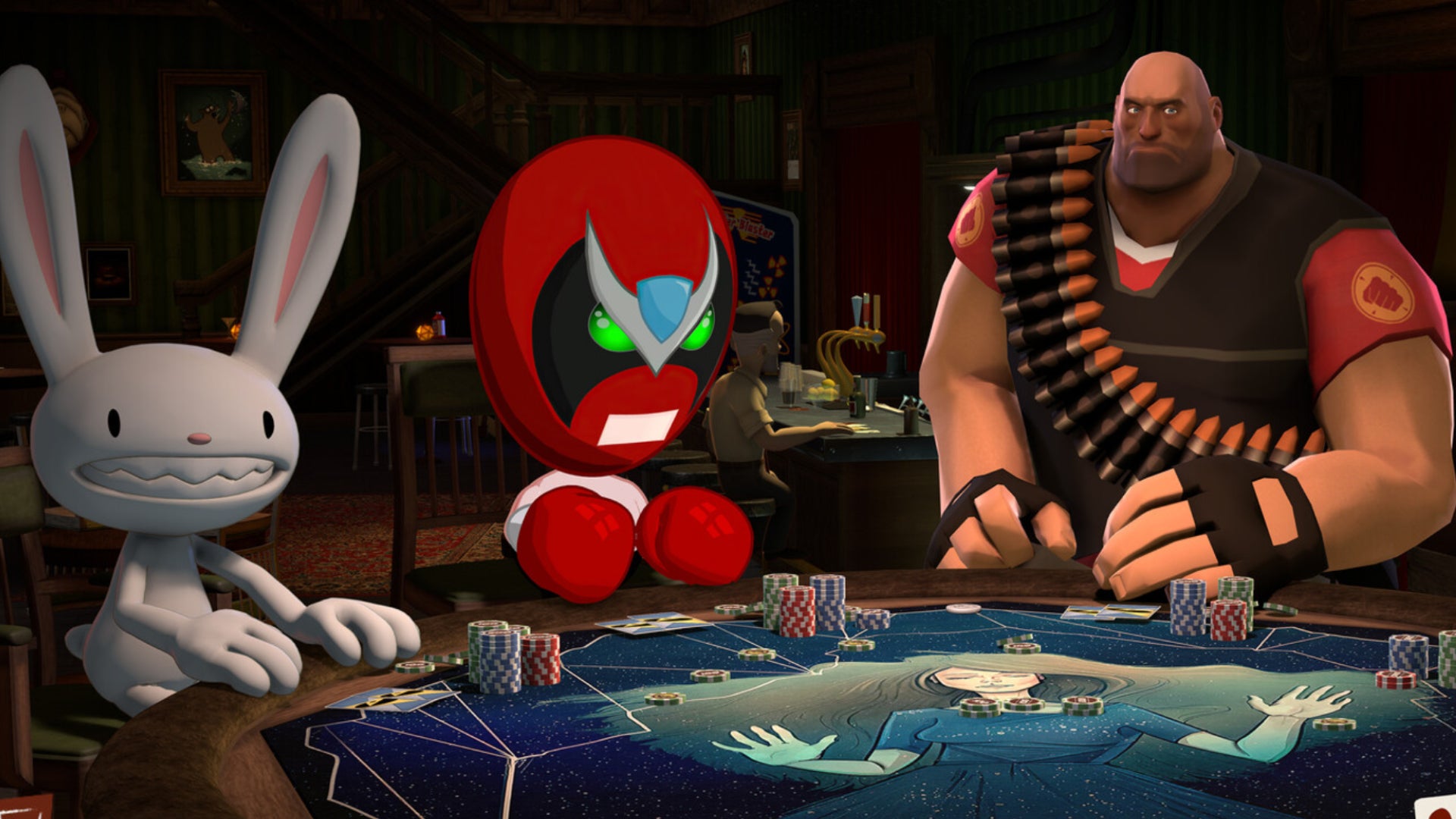 A number of characters playing poker in Poker Night at the Inventory. - 1