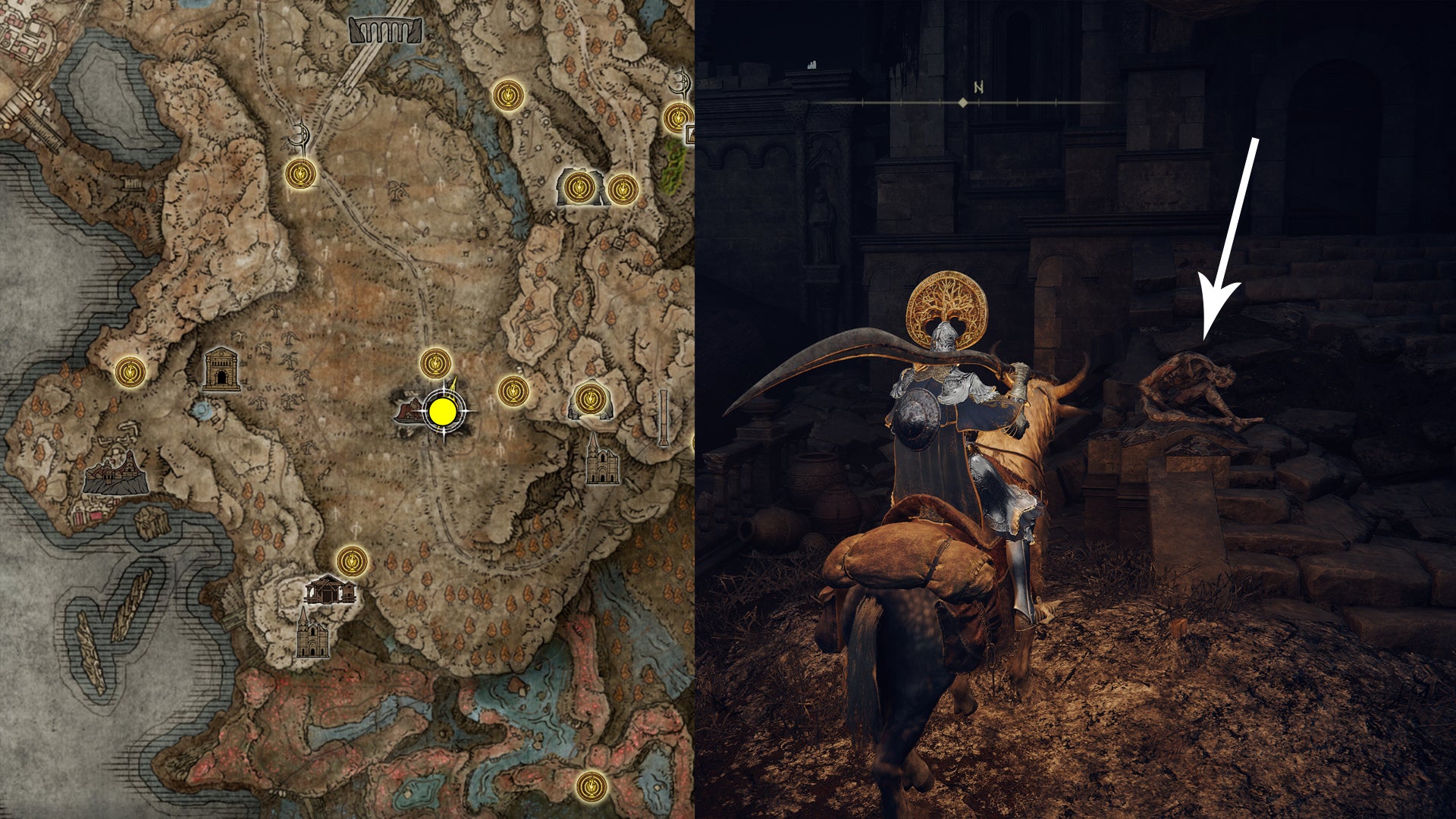 The location of Greater Potentate’s Cookbook [1] in Elden Ring.