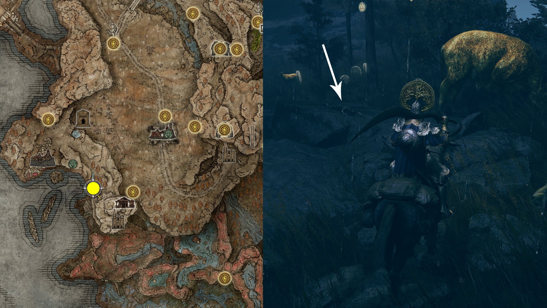 The location of Greater Potentate’s Cookbook [5] in Elden Ring.