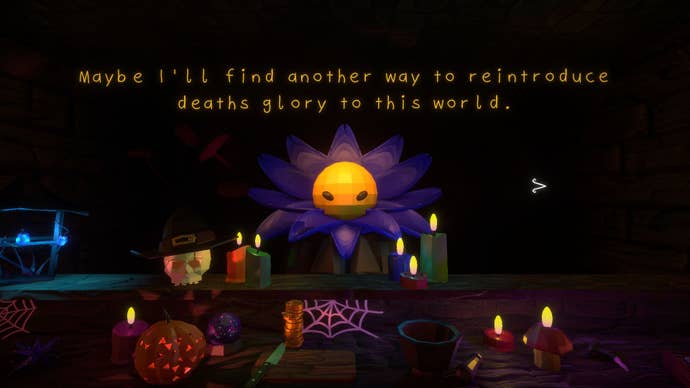 A customer of your potion shop in Potion Tales, who sort of looks like a giant suspicious purple daisy with eyes