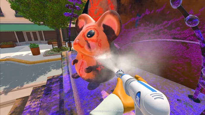 Cleansing a rodent statue of misdeed successful PowerWash Simulator 2.