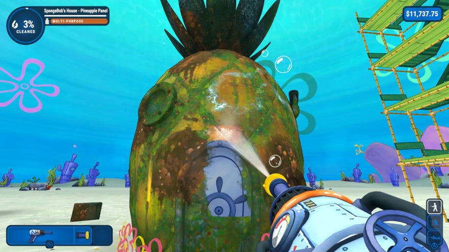 Cleaning SpongeBob's pineapple house in the PowerWash Simulator Spongebob Squarepants DLC