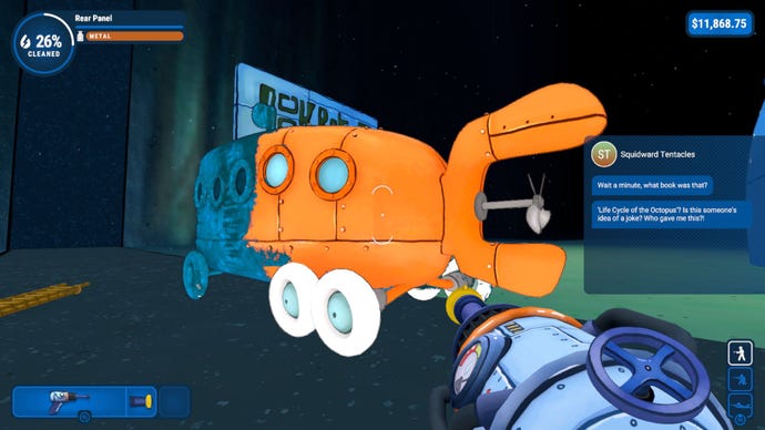 Cleaning off a bus in Bikini Bottom in the SpongeBob Squarepants DLC for PowerWash Simulator