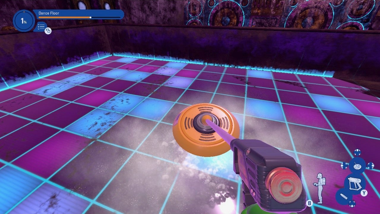 A player cleaning up a mucky light-up dancefloor grid in PowerWash Simulator 2 - 5
