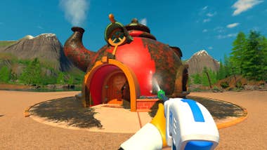 A first-person position of idiosyncratic utilizing a powerfulness washer connected a teapot shaped location successful PowerWash Simulator 2.