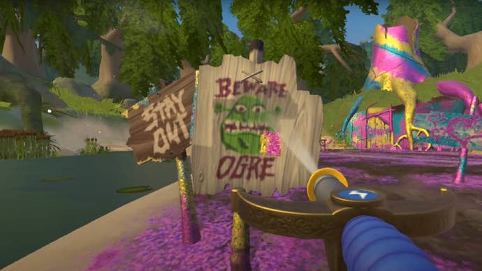 Cleaning Shrek’s Swamp in Powerwash Simulator.