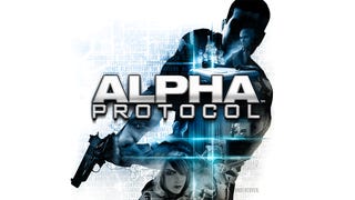 Alpha Protocol logo featuring game name and silhouette of spy character holding a pistol