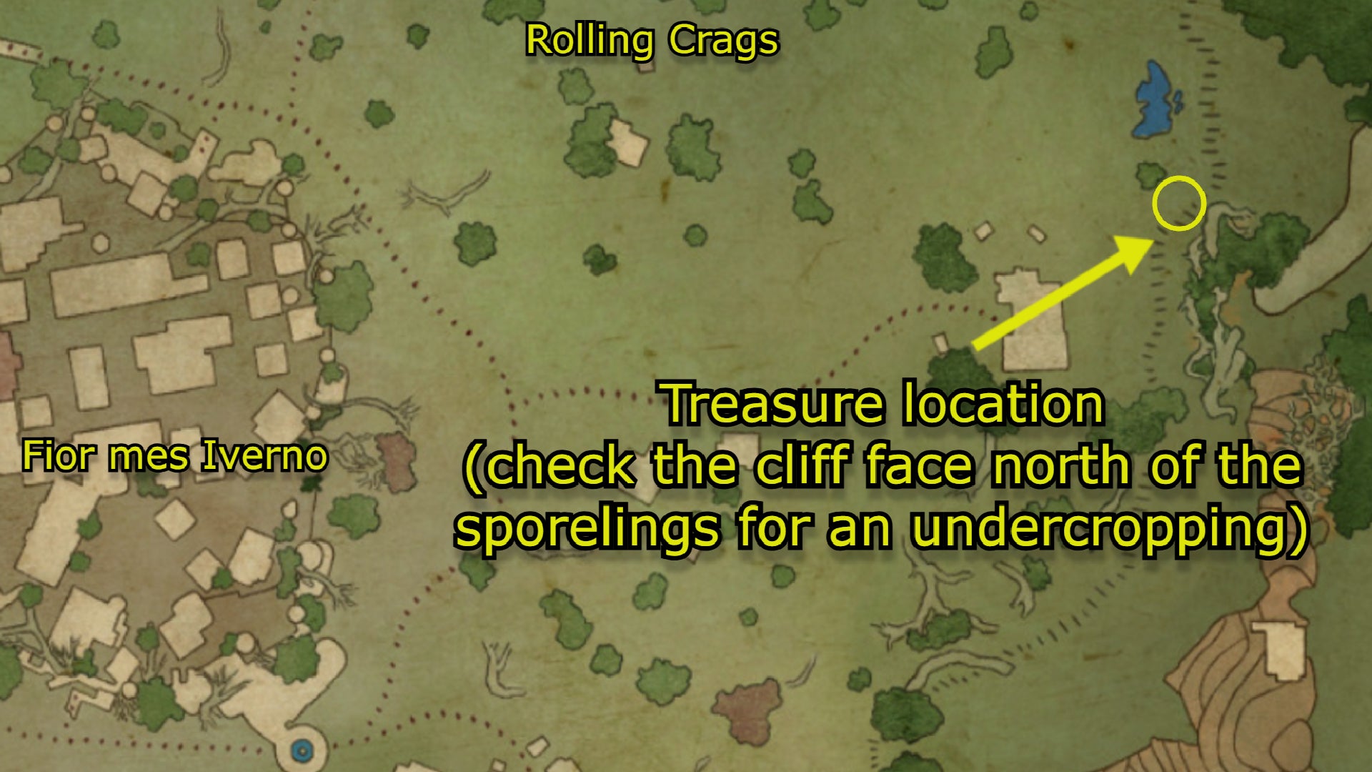 The exact location of the Practical Pockets treasure in Avowed. - 14