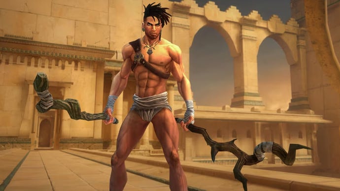 Prince of Persia: The Lost Crown’s Sargon is dressed only in some wraps of cloth in an unlockable Boss Rush outfit