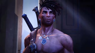 Prince of Persia: The Lost Crown trailer screenshot showing Sargon looking up towards a glowing blue light