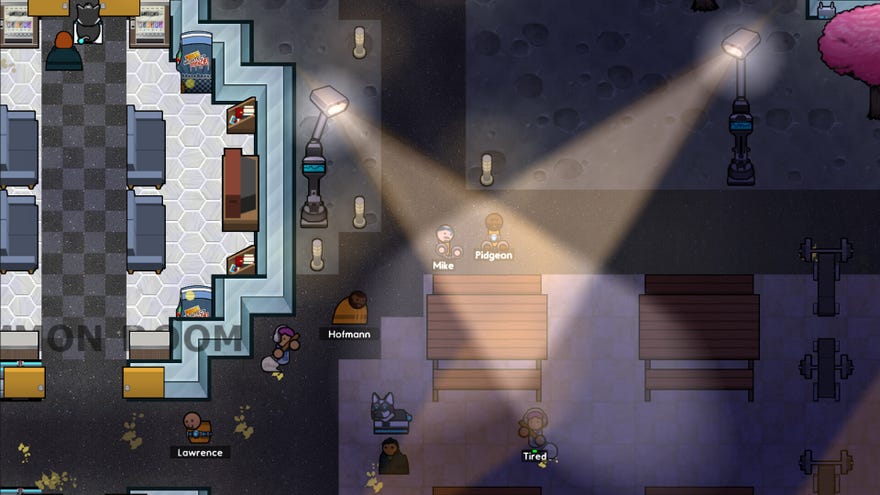 New searchlights and a robot dog in Prison Architect’s Future Tech Pack DLC.