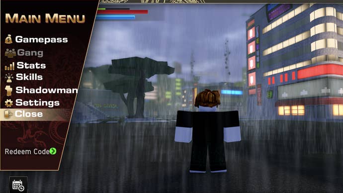 The menu in the Roblox game Project Bakamitai, which is used to redeem codes.