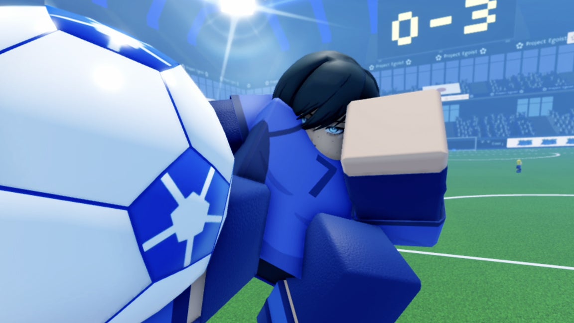 A Roblox character trapping a football in the air in the anime-inspired game Project Egoist. - 1