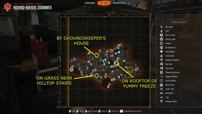 A map showing the locations of all of the Projectors in Black Ops 6’s Liberty Falls.