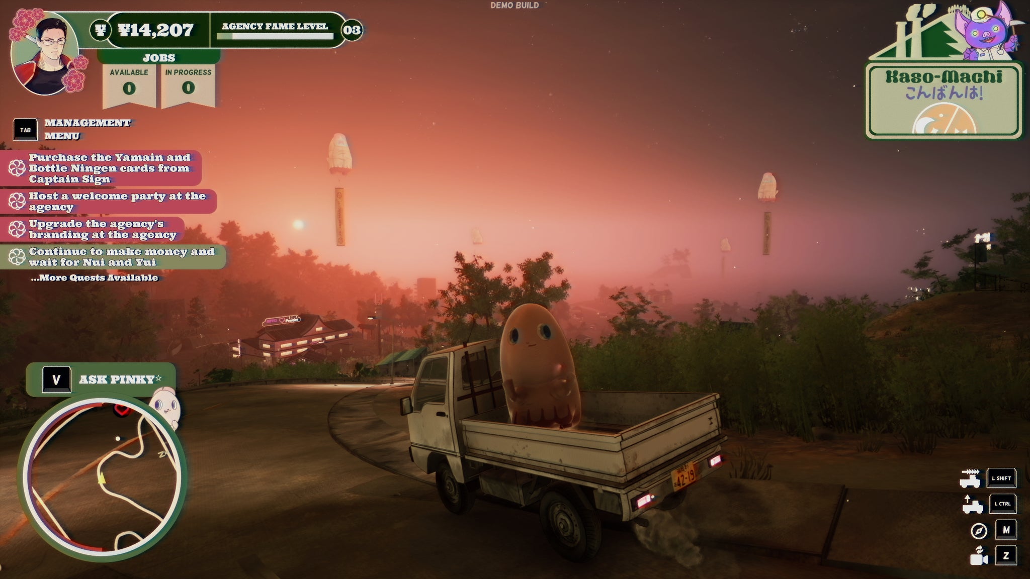 Pinky riding in Michi's truck in Promise Mascot Agency. - 5