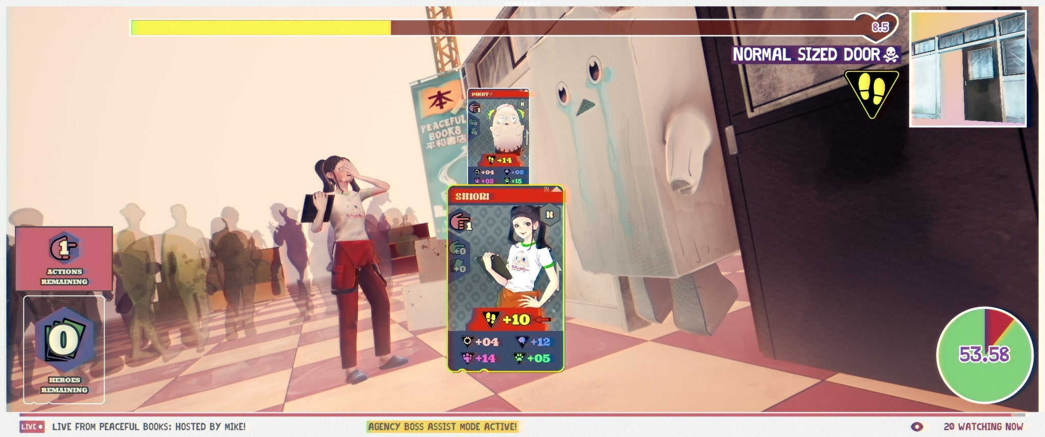 A giant block of weeping tofu gets stuck in a normal door in Promise Mascot Agency. - 5