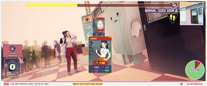 A giant block of weeping tofu gets stuck in a normal door in Promise Mascot Agency.