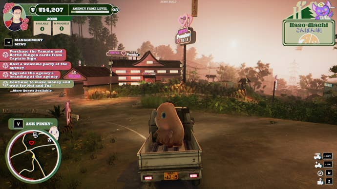 Michi and Pinky riding towards the love hotel in Promise Mascot Agency.