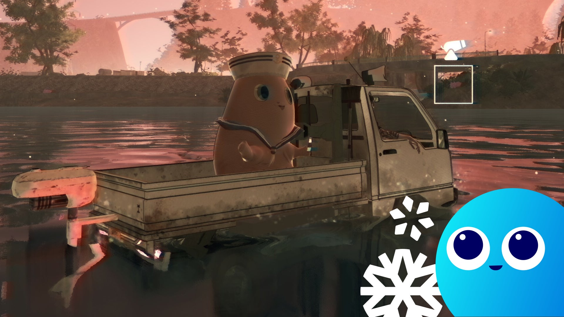 A screenshot of Pinky from Promise Mascot Agency with a freakish blue blob in the corner. - 1