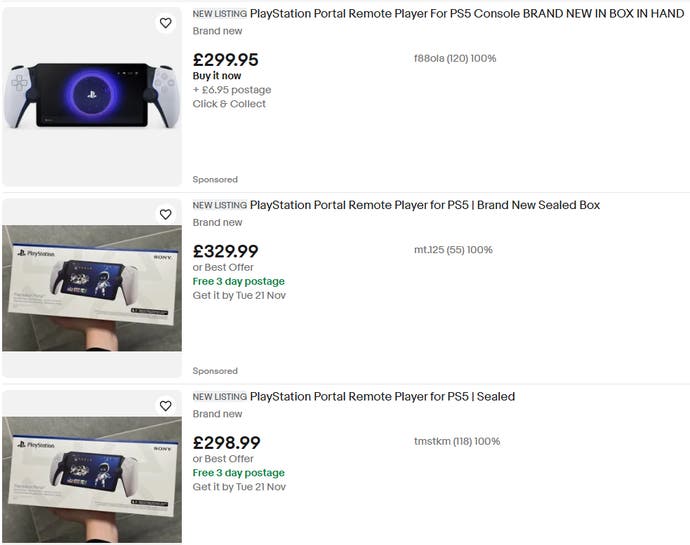Screenshot of eBay UK selling PlayStation Portal handhelds