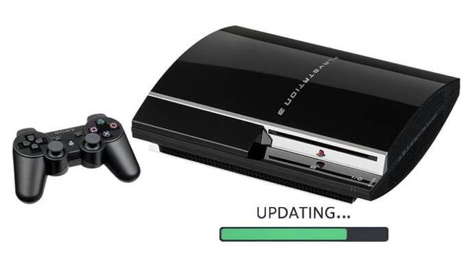 PS3 console with “updating” green gauge underneath