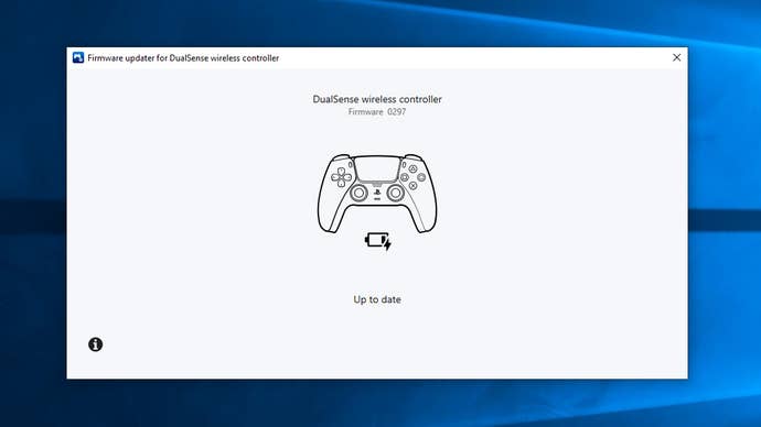 A screenshot of the PS5 controller firmware updater app on Windows.