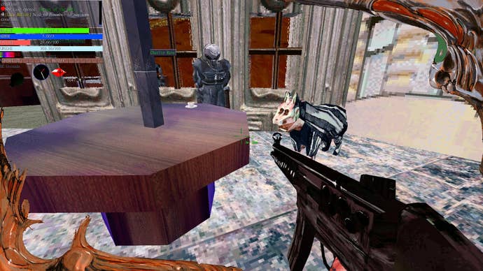 The player stands outside a coffee shop, where a dog called “Faceripper” pants.