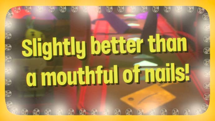The words “Slightly better than a mouthful of nails” from Psychonauts 2