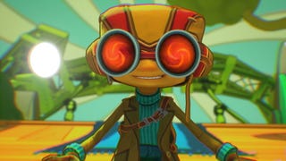 Raz smiles against a colourful background in Psychonauts 2