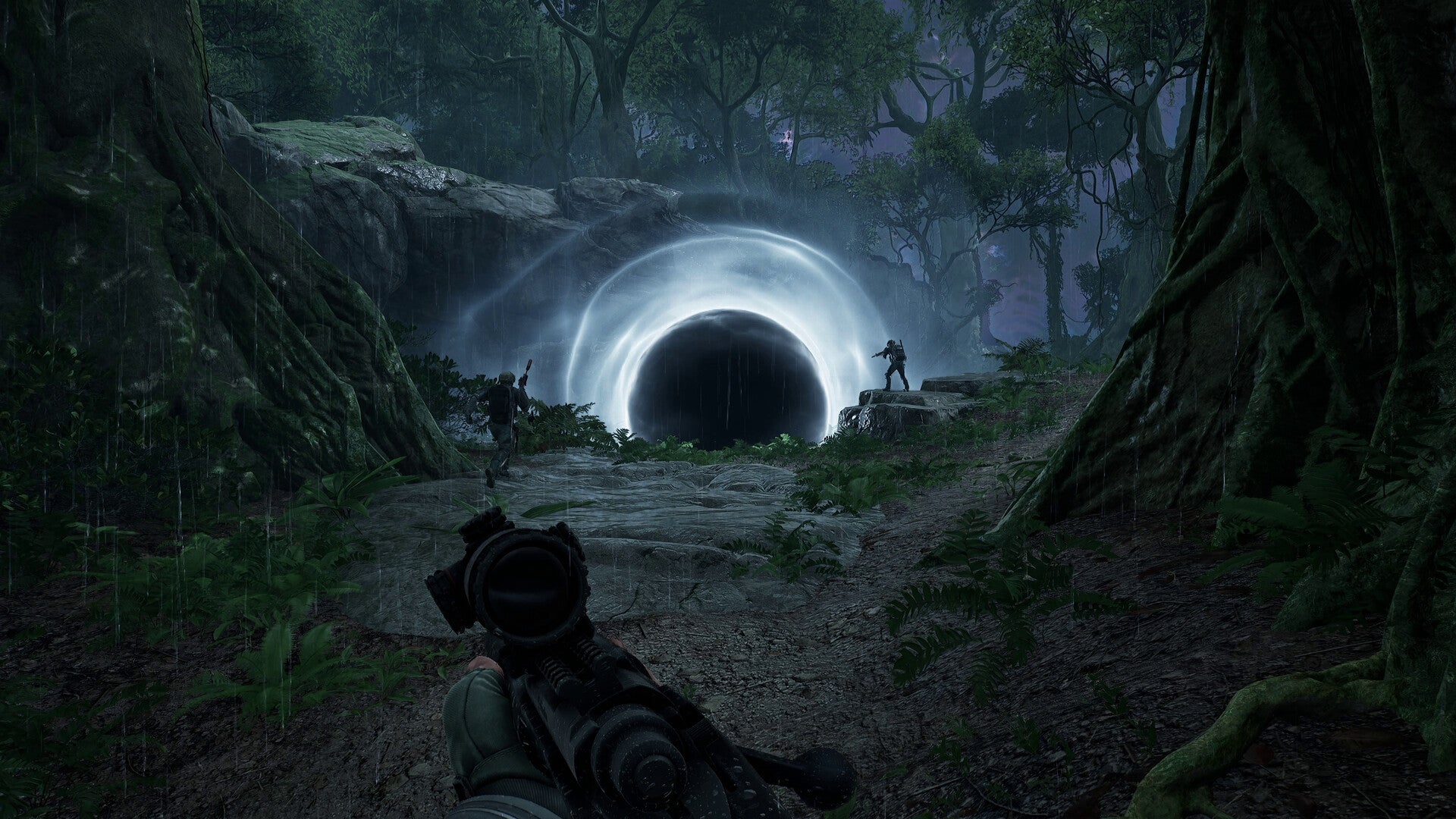 Some soldiers looking at a weird wormhole thingy in PUBG: Black Budget. - 1