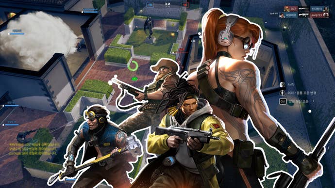 Several military characters from PUBG: Blindspot posing dramatically and superimposed over a top-down shot of an in-game map.