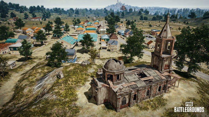 Looking out over the original Erangel map in PUBG's Erangel Classic mode