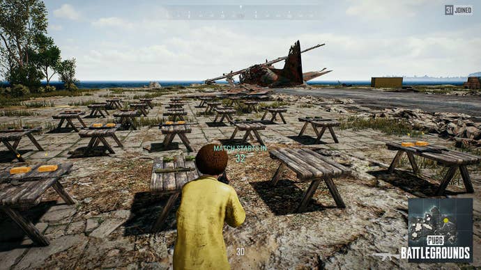 The player awaits their next match in PUBG’s Erangel Classic mode, showing off its “vintage” UI