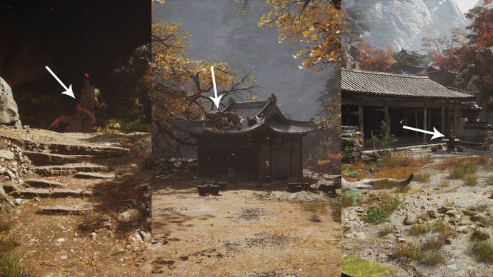 The snake, Scorpionlord, and Daoist Mi on Purple Cloud Mountain in Black Myth Wukong.