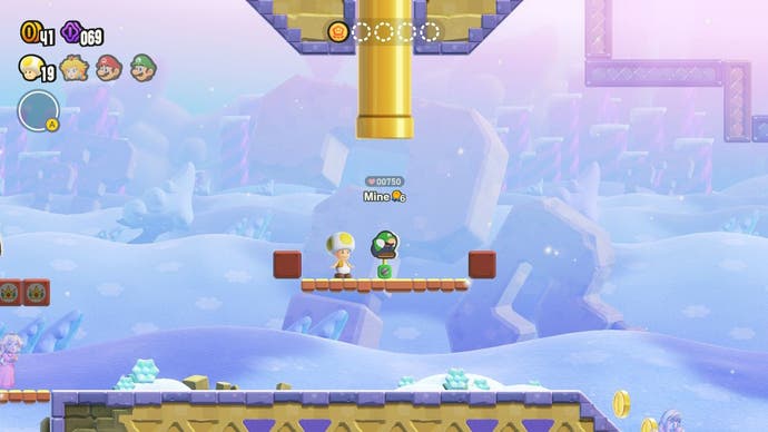 Toad prepares to jump upwards into a pipe in Super Mario Bros Wonder