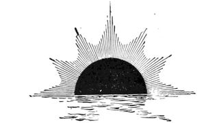 An illustratation of a black sun rising from the waves.