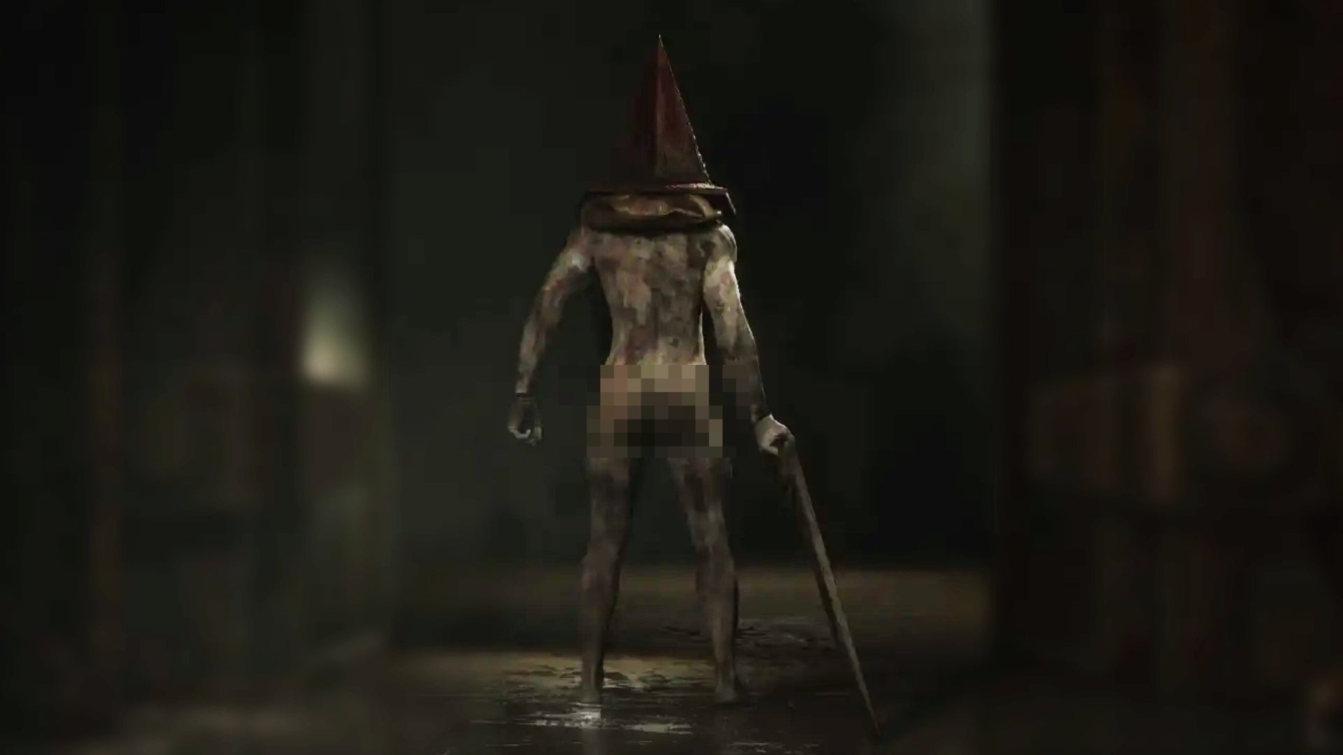 Pyramid Head's censored bum in the Silent Hill 2 Remake.