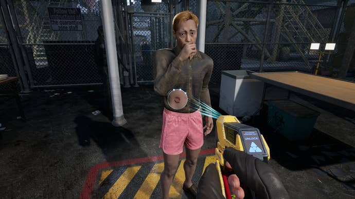 A feline astatine a borderline checkpoint being scanned for wound marks successful Quarantine Zone